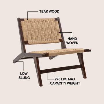 Parker Mid-Century Modern Woven Seagrass Wood Armless Indoor Lounge Chair